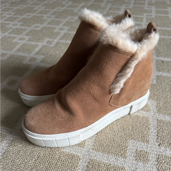 Dolce Vita Zanza Tan Suede Faux Shearling Platform Ankle Booties Cozy Size 9M - Picture 11 of 13